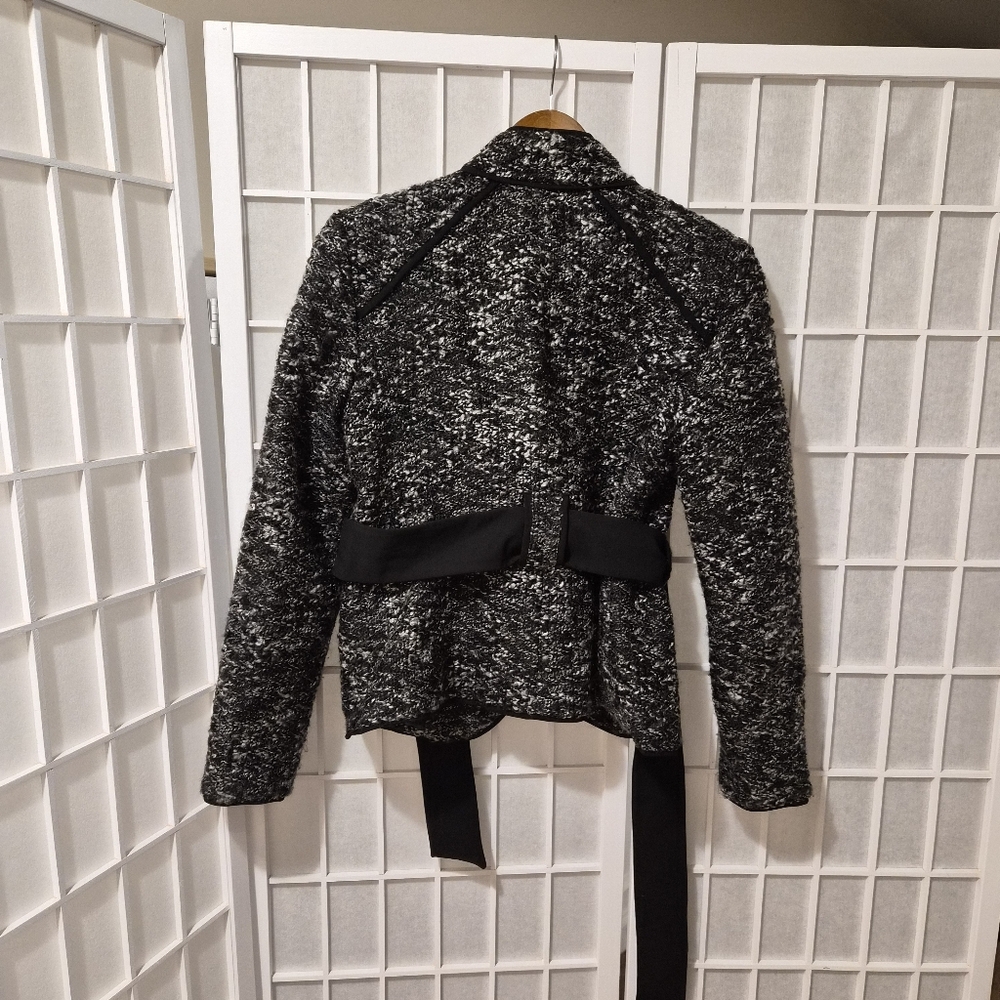 Sandro Black White Belted Coat Blazer Jacket Sz S - Picture 7 of 8